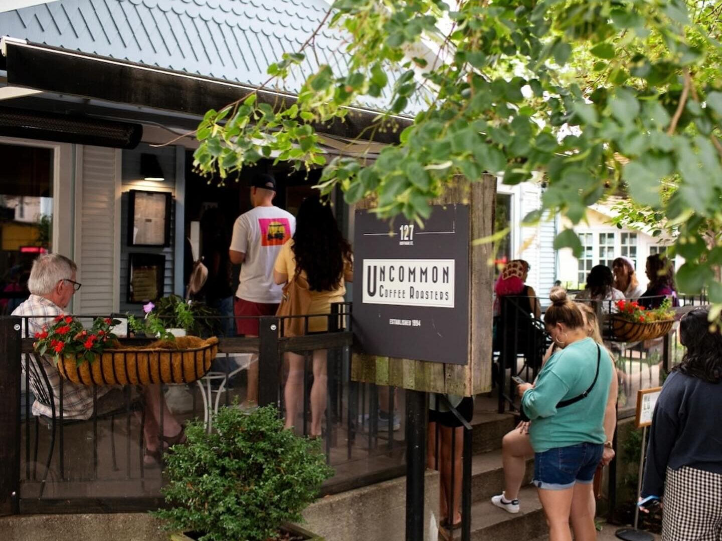 People waiting in line at Uncommon Coffee Roasters.